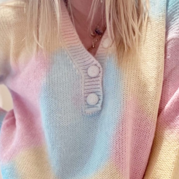LoveShackFancy Sweaters - LoveShackFancy Naveen Cotton Candy Tie Dye V Neck Sweater